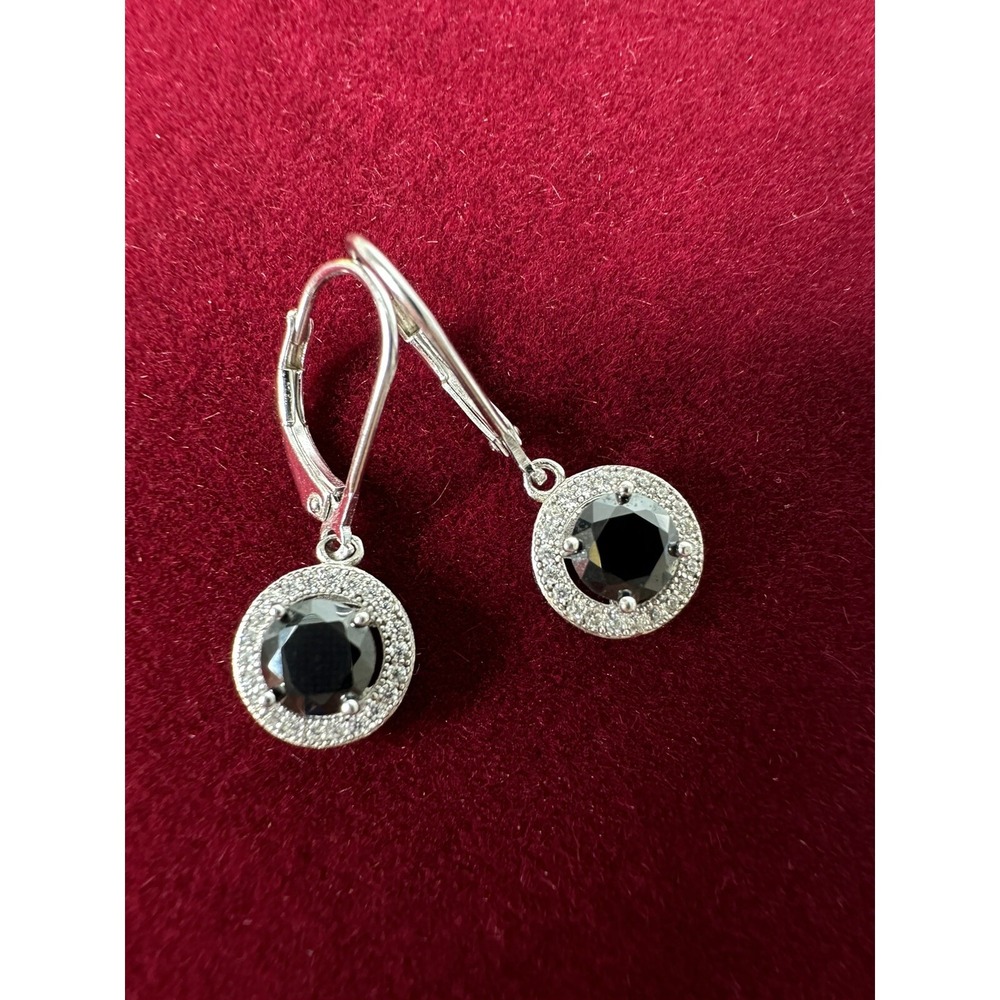 STERLING SILVER DANGLE EARRINGS DARK‎ STONE SILVER ELEGANCE